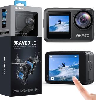 AKASO Brave 7 LE 4K30FPS 20MP WiFi Action Camera with Touch Screen EIS 2.0 Zoom Remote Control 131 Feet Underwater Camera with 2X 1350mAh Batteries Support External Microphone Vlog Camera