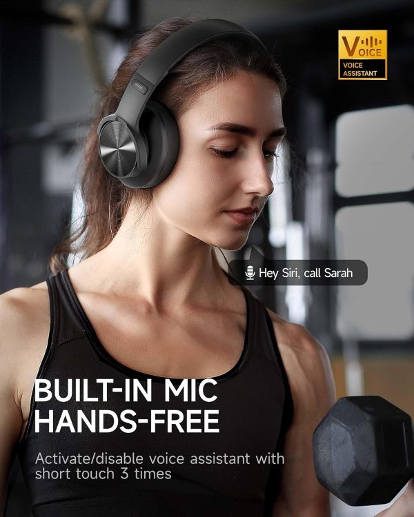 Picun B8 Bluetooth Headphones, 120H Playtime Headphone Wireless Bluetooth with 3 EQ Modes, Low Latency, Hands-Free Calls, Over Ear Headphones for Travel Home Office Cellphone PC Black - Image 4