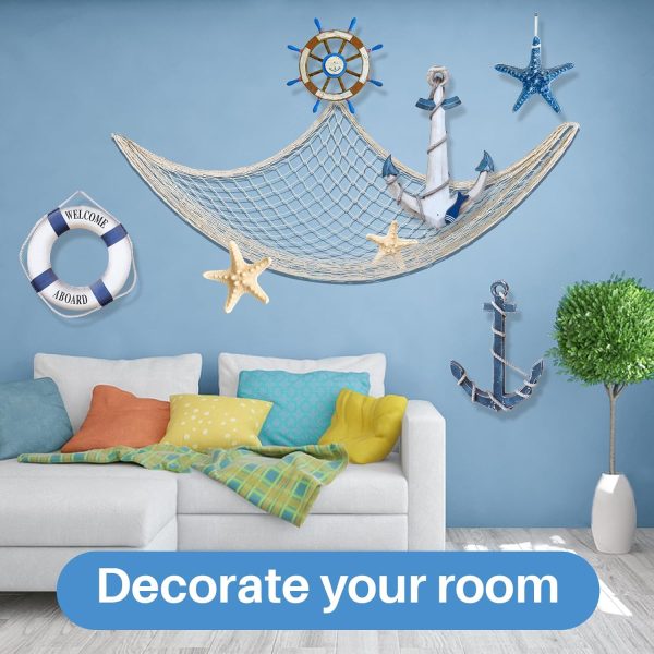 Sukh 2PCS Fish Net Decorative - Fish Net Decorations Decorative Netting Nautical Fishnet Table Runner Nets Netting Fishnet Ocean Party Rope Decoration - Image 5
