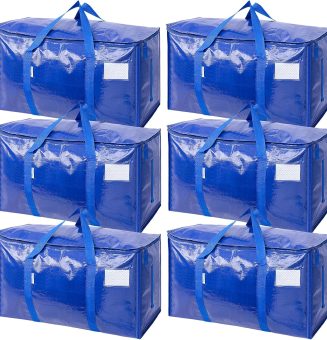 TICONN 6 Pack Extra Large Moving Bags with Zippers & Carrying Handles, Heavy-Duty Storage Tote Moving Boxes for Space Saving