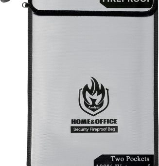 Upgraded Two Pockets Fireproof Document Bag (2000℉), andyer 15”x 11”Waterproof Fireproof Money Bag for Cash with Zipper, Important Document Storage Organizer for Valuables, Legal Documents Safe